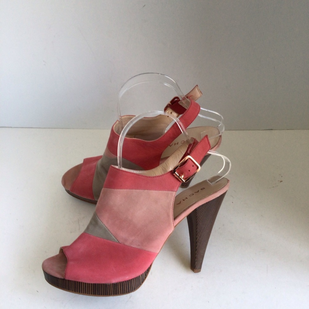 Sacha London patch suede peep toe sling backs sz 9.5